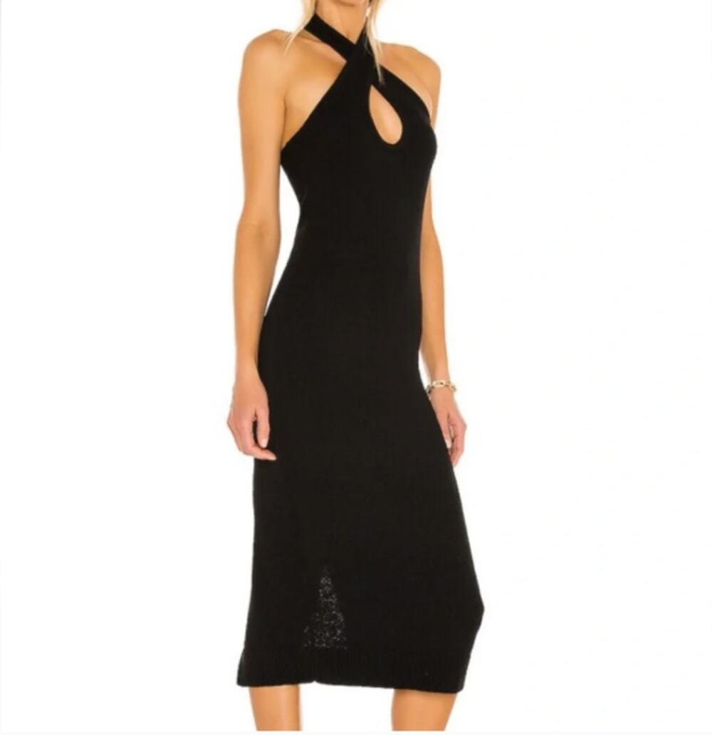 LPA | Revolve Alyssa Black Knit Halter Twist Neck Midi Dress | Small